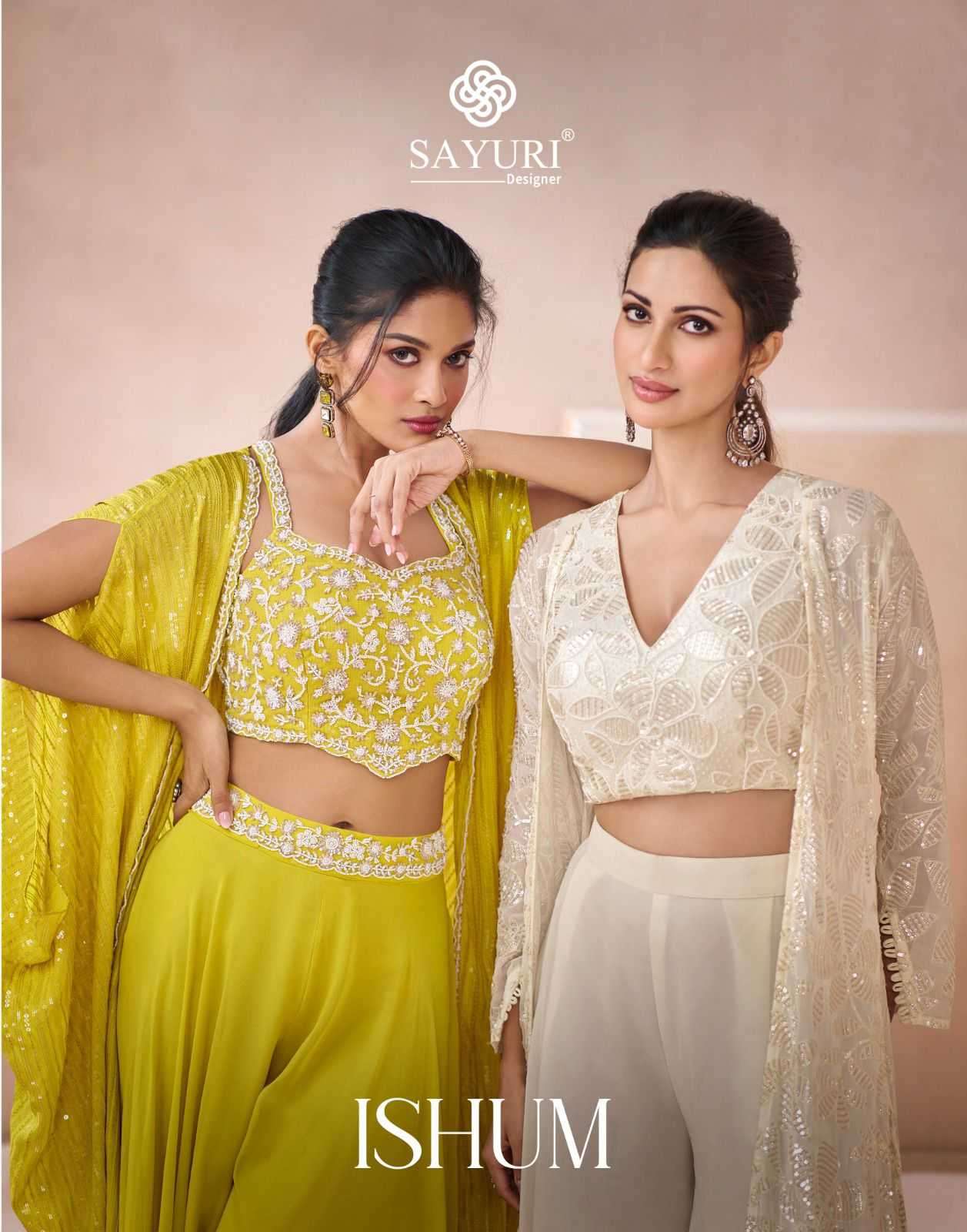 SAYURI DESIGNER PRESENTS ISHUM OCCASION WEAR READYMADE GEORGETTE FANCY INDOWESTERN DRESS CATALOG WHOLESALER AND EXPORTER IN SURAT