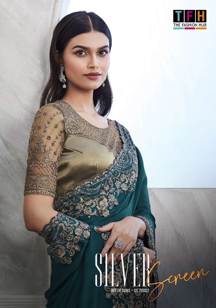 TFH PRESENTS SILVER SCREEN HIT DESIGN 29002 EXCLUSIVE DESIGNER PARTY WEAR SAREES CATALOG WOLESALER