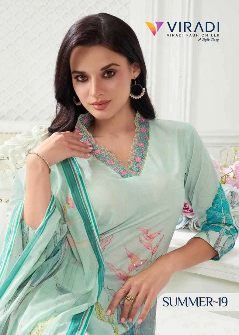 VIRADI BY VATSAM PRESENTS SUMMER VOL-19 COTTON EXCLUSIVE DESIGN FULL STITCH 3PCS CATALOG WHOLESALER AND EXPORTER IN SURAT