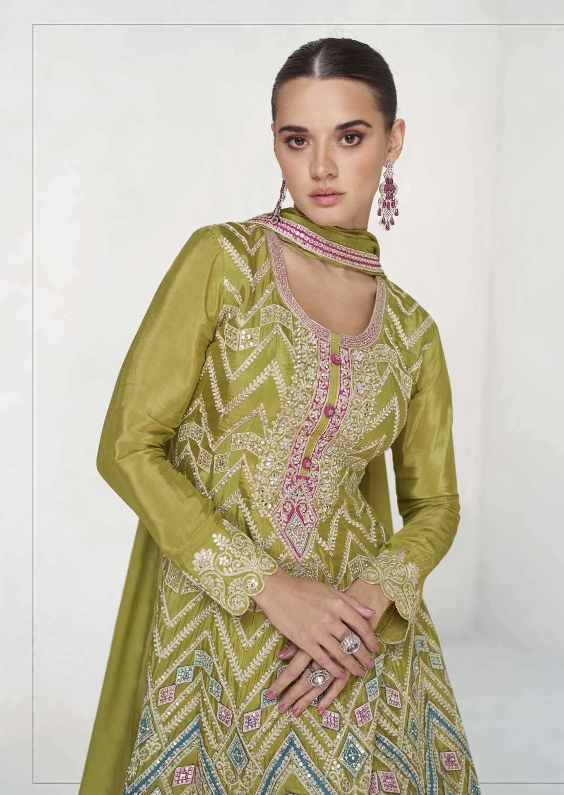 AASHIRWAD CREATION PRESENTS VAANI CHINNON SILK EXCLUSIVE PARTY WEAR SUITS FOR WOMEN CATALOG WHOLESALER 