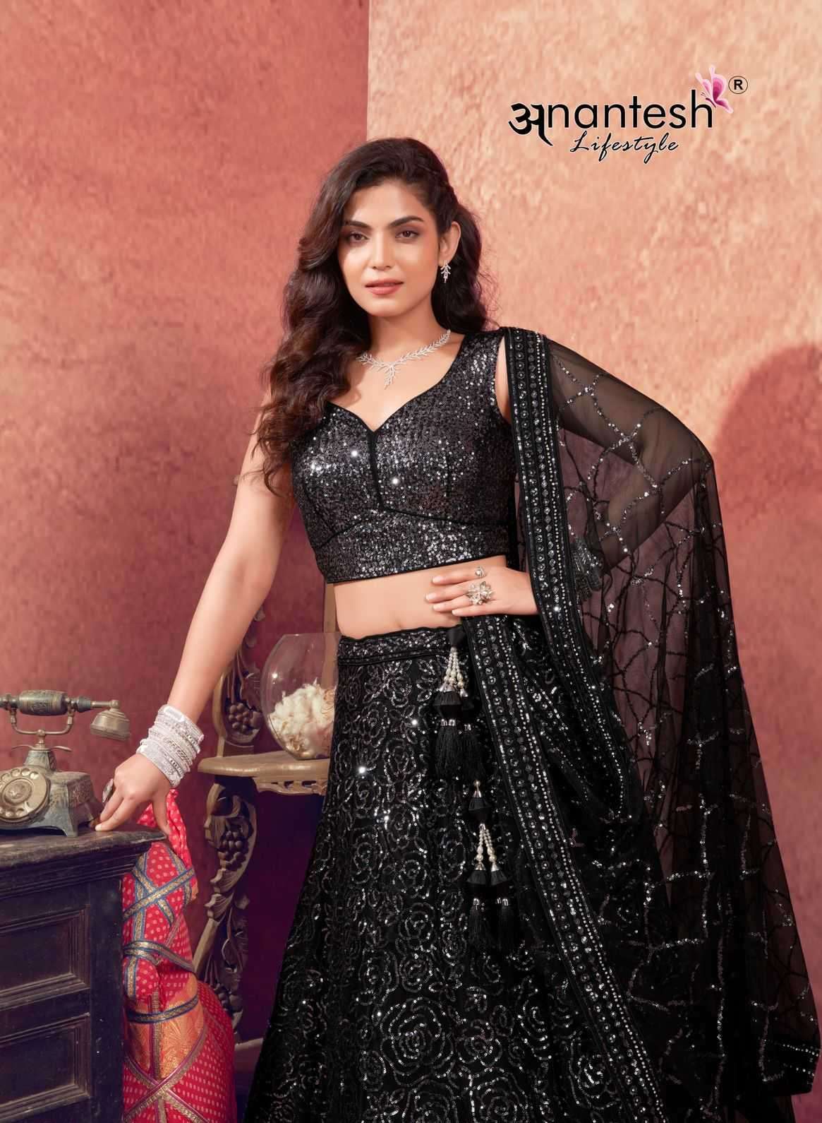 ANANTESH LIFESTYLE PRESENTS WOMEN IN BLACK CLASSIC LOOK READYMADE NET LEHENGA CHOLI CATALOG WHOLESALER AND EXPORTER IN SURAT