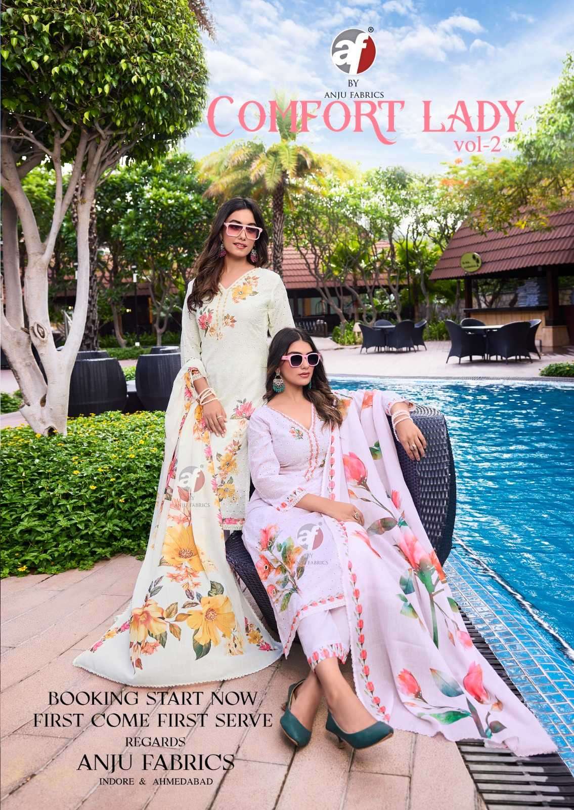 ANJU FAB PRESENTS COMFORT LADY VOL-2 EXCLUSIVE PARTY WEAR COTTON SCHIFFLI WORK READYMADE BIG SIZE 3PCS KURTIS CATALOG WHOLESALER AND EXPORTER  