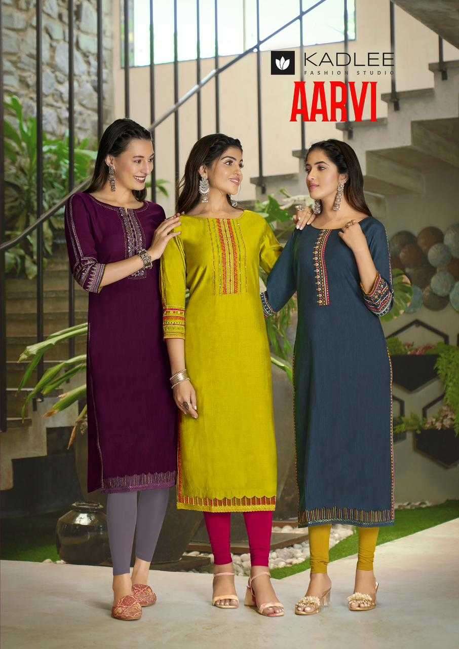 KADLEE PRESENTS AARVI  VISCOSE WEAVING PATTERN READYMADE CLASSIC LONG KURTI