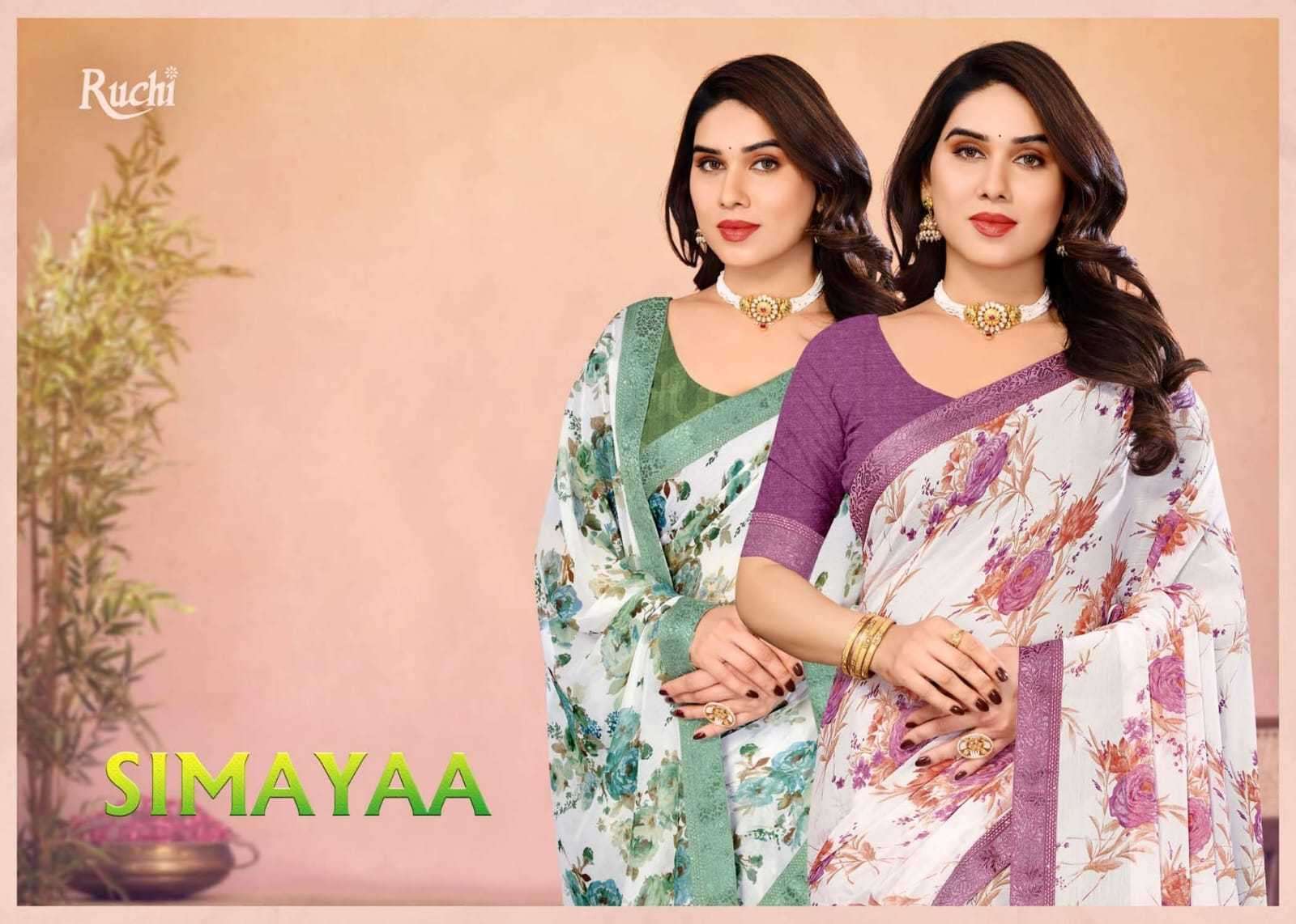 RUCHI PRESENTS SIMAYAA 34501-34503 CHIFFON DAILY WEAR PRINTED SAREE WITH BLOUSE CATALOG WHOLESALER AND EXPORTER 