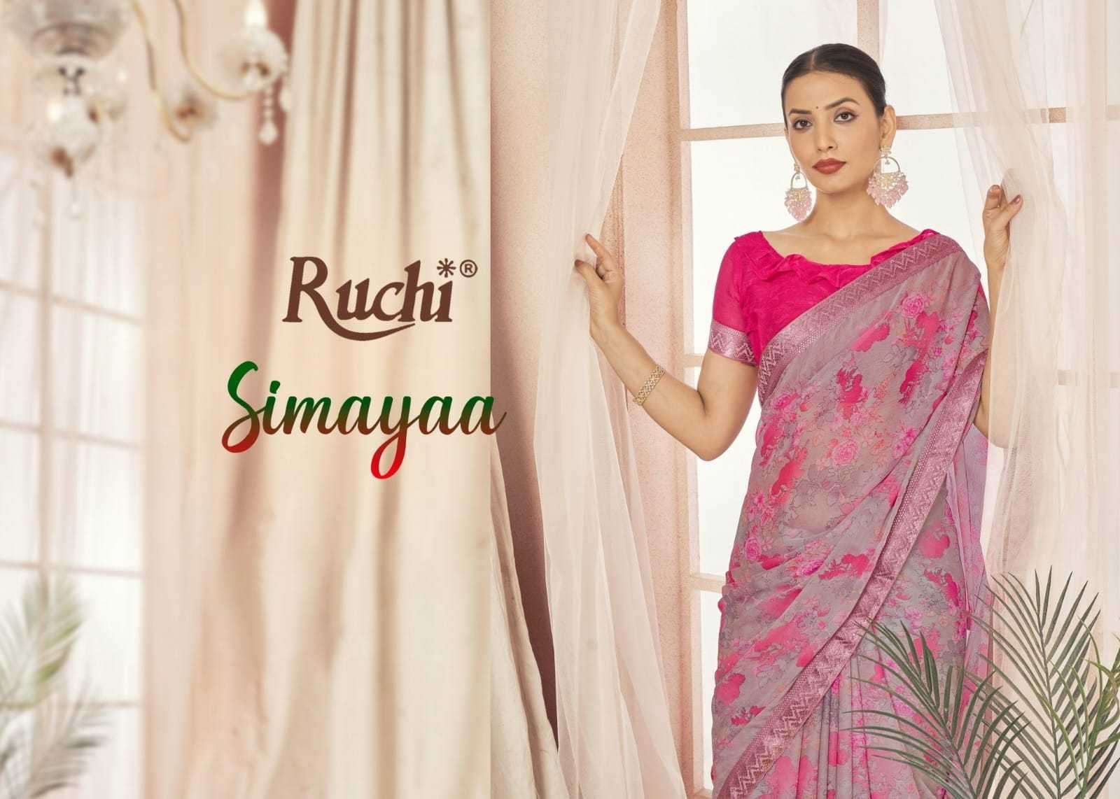 RUCHI PRESENTS SIMAYAA 34801-34803 CHIFFON CASUAL WEAR SAREES CATALOG WHOLESALER AND EXPORTS IN SURAT