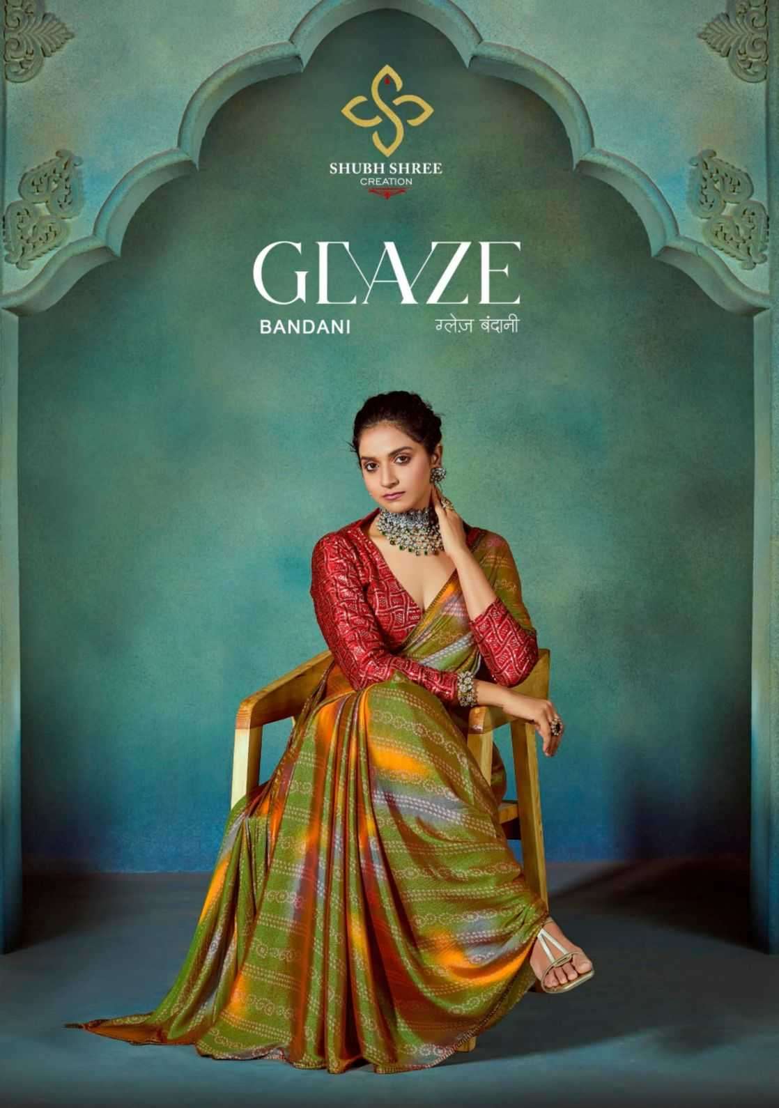 SHUBH SHREE PRESENTS GALANC BANDHNI CREATION CHIFFON NEW SAREE DESIGN CATALOG WHOLESALER AND EXPORTER IN SURAT