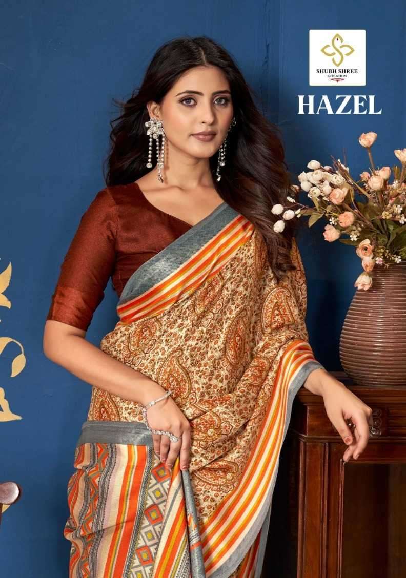 SHUBH SHREE PRESENTS HAZEL PASHMINA SILK PRINT SAREES CATALOG WHOLESALER AND EXPORTER