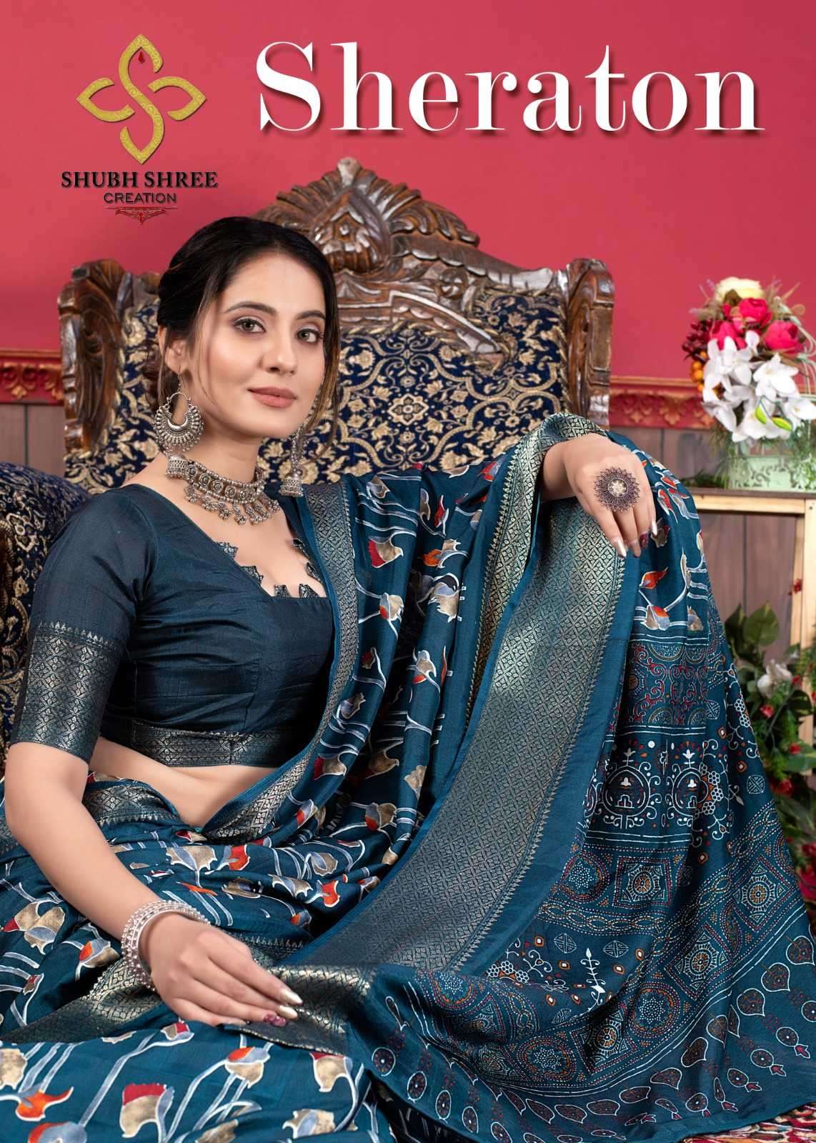 SHUBH SHREE PRESENTS SHERATON RICH POLY SILK ATTRACTIVE SAREES CATALOG WHOLESALER AND EXPORTER IN SURAT