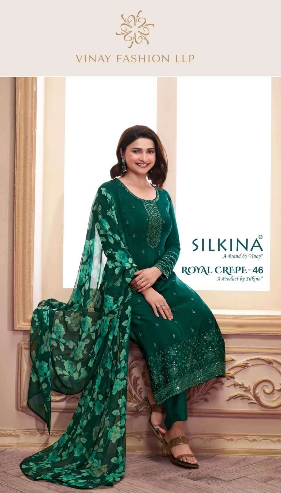 VINAY PRESENTS SILKINA ROYAL CREPE VOL-46 EMBROIDERY STYLISH PRINT SUITS