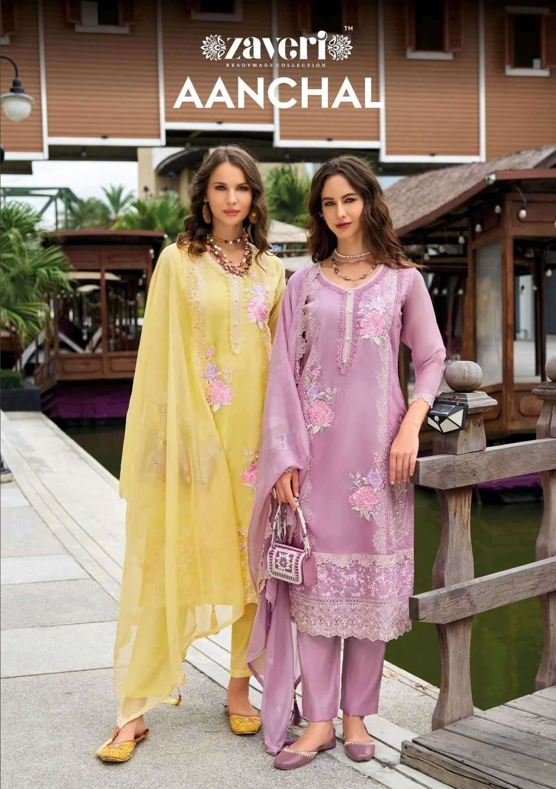 ZAVERI PRESENTS AANCHAL EMBOIDERY & MOTI WORK READYMADE ORGANZA SALWAR SUITS CATALOG WHOLESALER AND EXPORTER IN SURAT