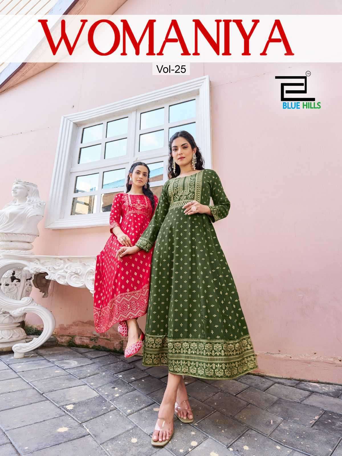 BLUE HILLS PRESENTS WOMANIYA VOL-25 READYMADE PLUS SIZE RAYON ANARKALI STYLE GOWN CATALOG WHOLESALER AND EXPORTER IN SURAT
