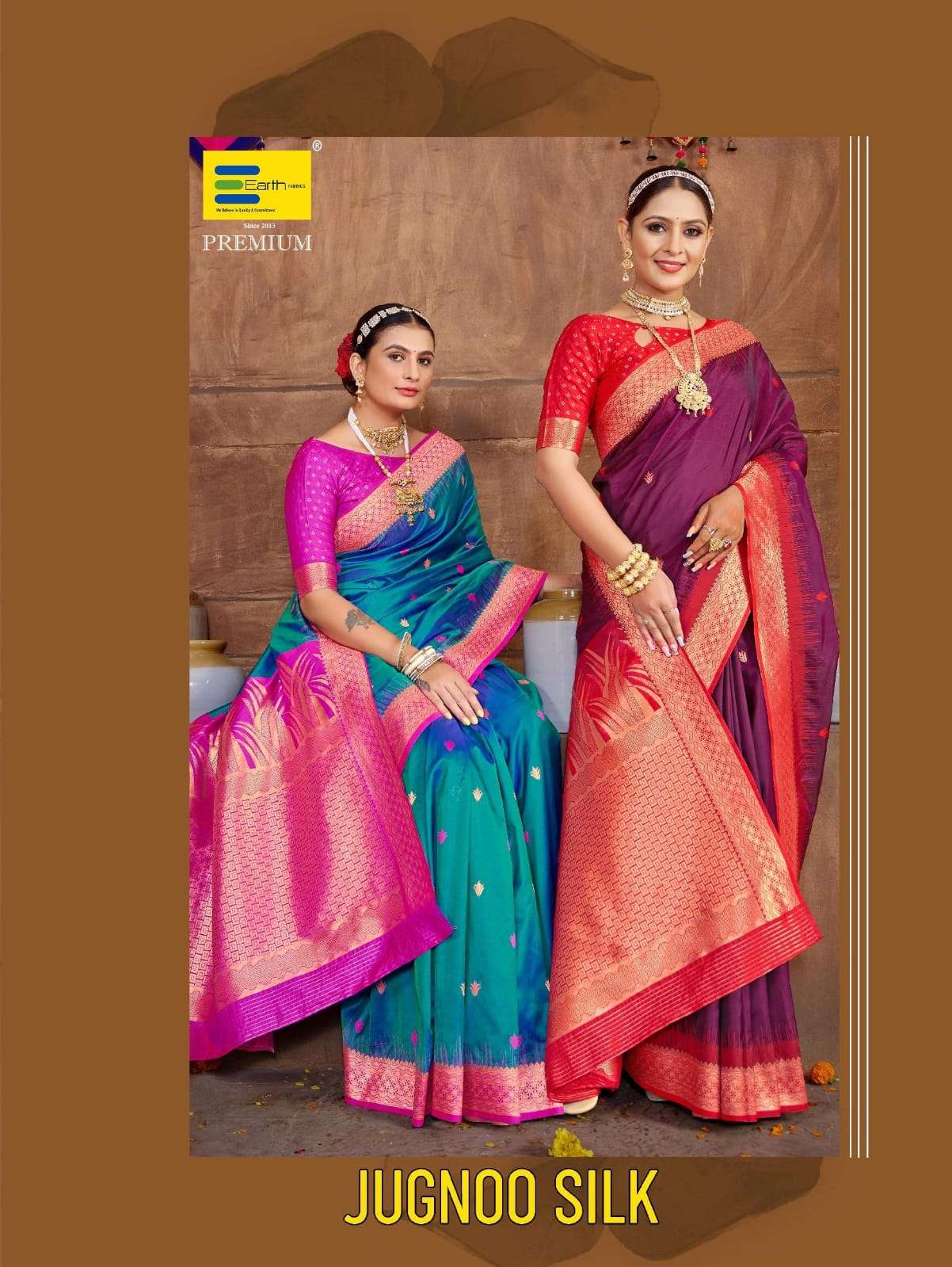 EARTH FABRICS PRESENTS JUGNOO SILK FANCY FUNCTION WEAR SOFT SILK SAREES CATALOG WHOLESALER AND EXPORTER IN SURAT