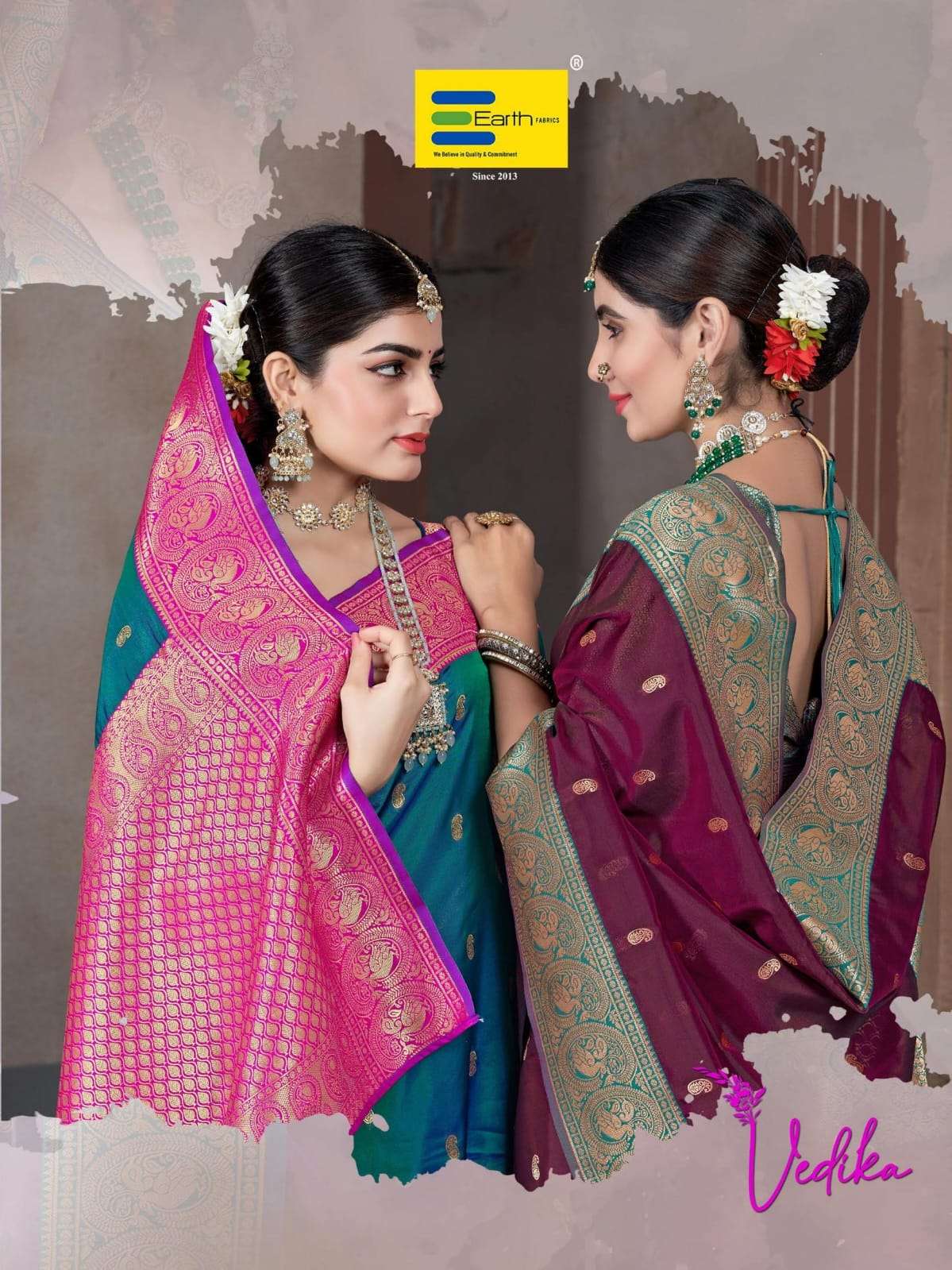 EARTH  FABRICS PRESENTS VEDIKA SILK FANCY SILK SAREES CATALOG WHOLESALER AND EXPORTER IN SURAT