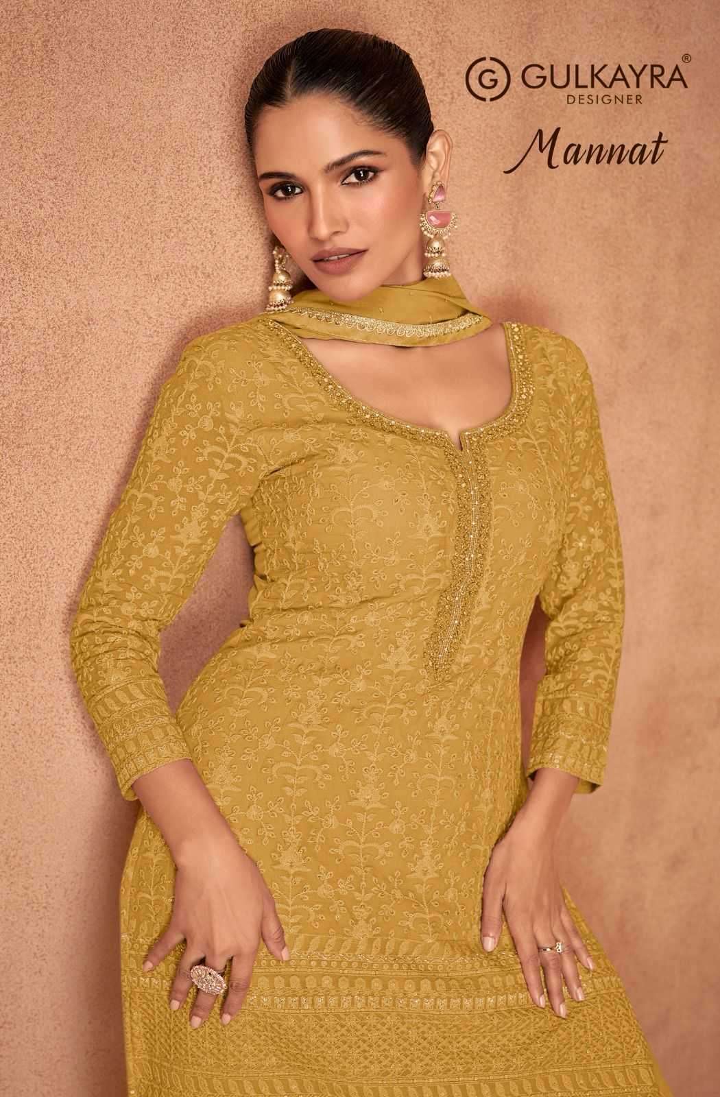 GULKAYRA DESIGNER PRESENTS MANNAT COLOUR ADDITION GEORGETTE FULL STITCH LADIES SUIT CATALOG WHOLESALER AND EXPORTER