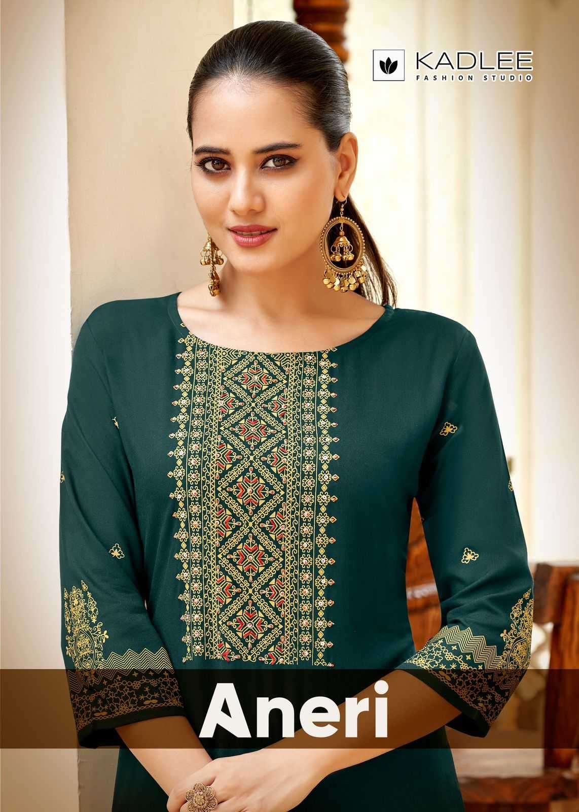 KADLEE PRESENTS ANERI RAYON DAILY WEAR FULL STITCH THREAD WORK LONG KURTI CATALOG WHOLESALER AND EXPORTER 