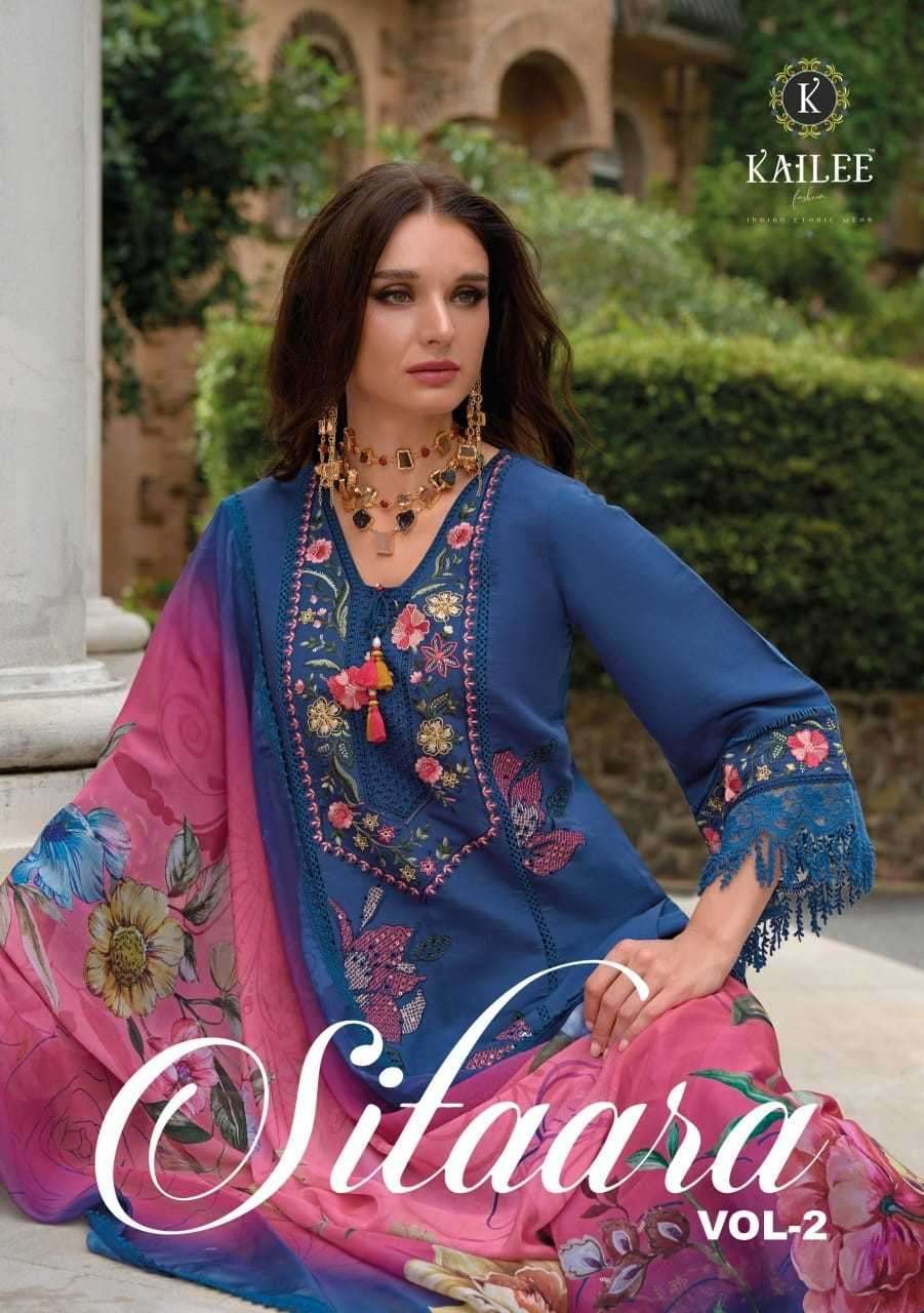 KAILEE FASHION PRESENTS SIFAARA VOL-2 VISCOSE MUSLIN FULL STITCH PARTY WEAR SUIT CATALOG WHOLESALER AND EXPORTER 