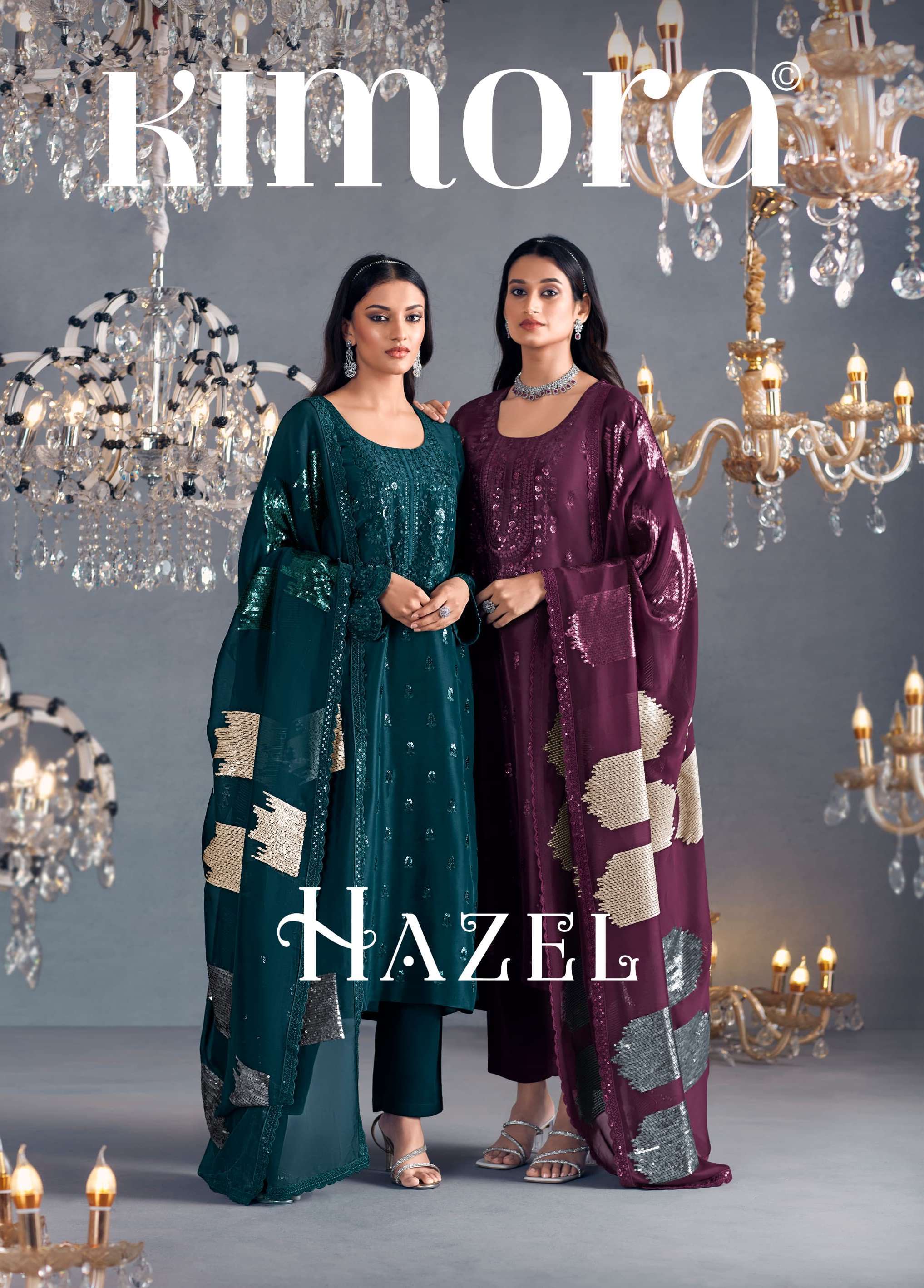 KIMORA PRESENTS HAZEL DESINGER PARTYEWEAR RUSSIAN SILK SALWAR SUITS CATALOG WHOLESALER AND EXPORTER IN SURAT