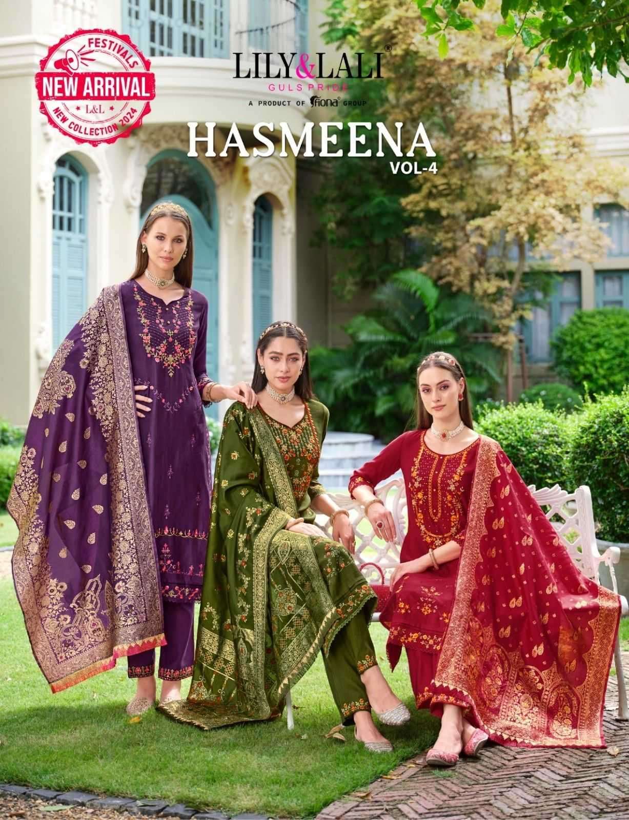 LILY & LALI PRESENTS HASMEENA VOL-4 VISCOSE READYMADE EXCLUSIVE 3PCS DRESS CATALOG WHOLESALER AND EXPORTER 