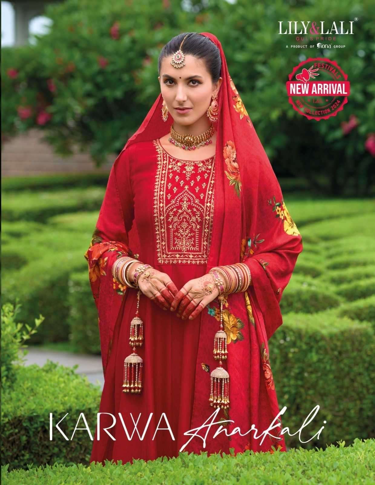 LILY & LALI PRESENTS KARWA ANARKALI VICHITRA SILK READYMADE HANDWORK FESTIVE 3PCS KURTIS CATALOG WHOLESALER AND EXPORTER IN SURAT