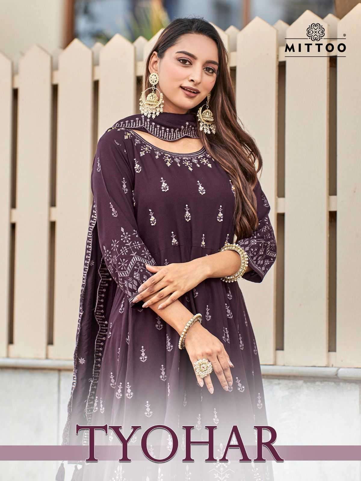 MITTO PRESENTS TYOHAR ATTRACTIVE COLOUR PRINT RAYON READYMADE SUITS CATALOG WHOLESALER AND EXPORTER 