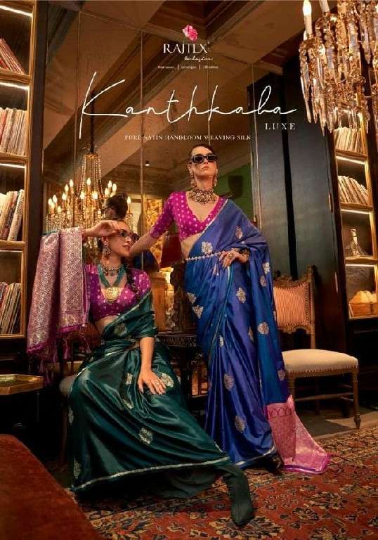 Rajtex Presents Kanthkala Luxe Wholesale Pure Satin Handloom Weaving Function Wear Sarees catalog wholesaler and Exporter 