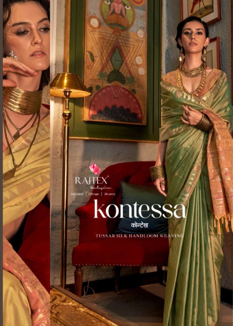 Rajtex Presents Kontessa silk Wholesale Tussar Silk Handloom Weaving Party Wear Sarees Catalog Wholesaler And Exporter 