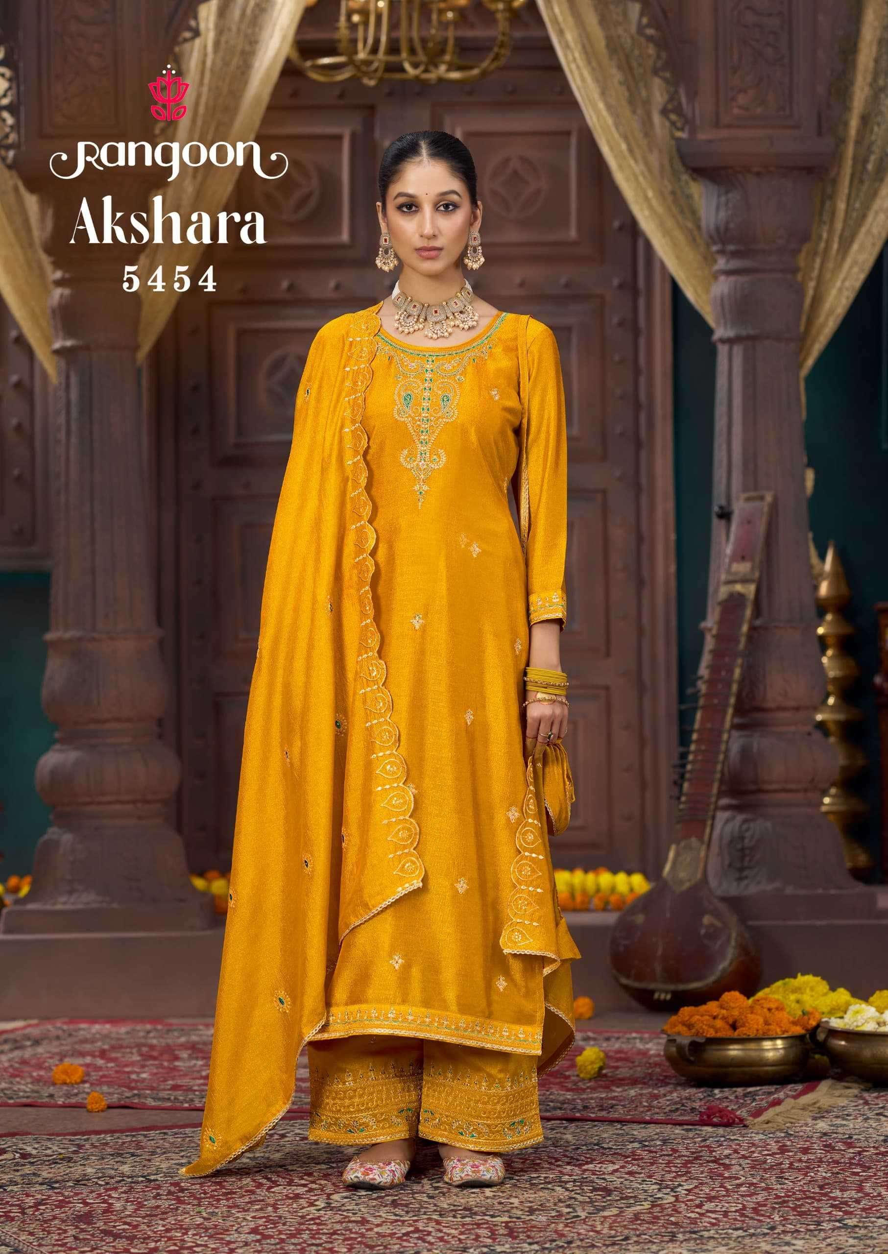 RANGOON PRESENTS AKSHARA READYMADE SILK ELEGANCE FANCY LADIES KURTIS CATALOG WHOLESALER AND EXPORTER 