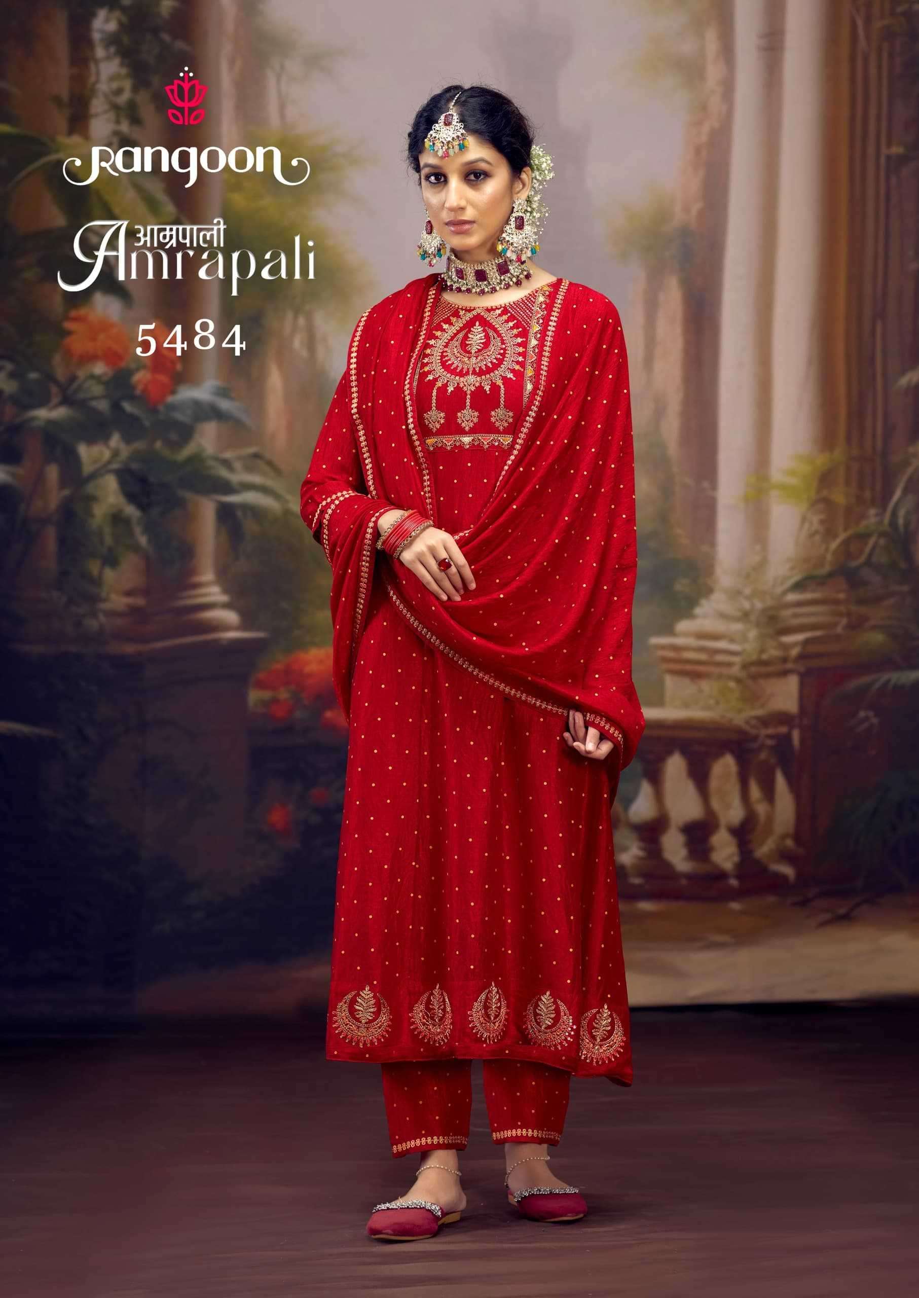 RANGOON PRESENTS AMRAPALI SILK ANARKALI STYLE READYMADE DESIGNER 3PCS DRESS CATALOG WHOLESALER AND EXPORTER IN SURAT