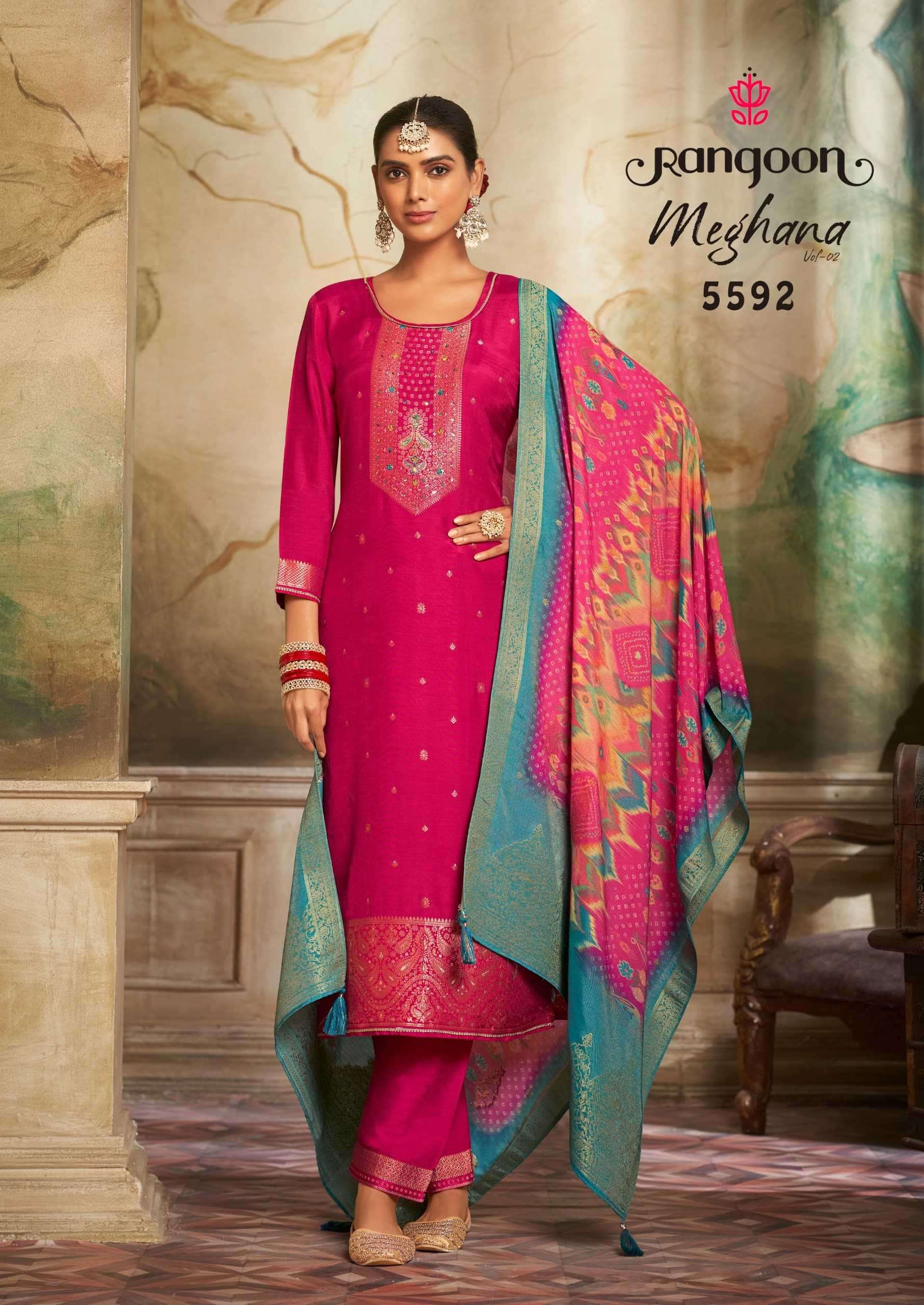 Rangoon presents Meghana vol-2 jacquard with khatli work 3 pcs readymade catalog wholesaler 