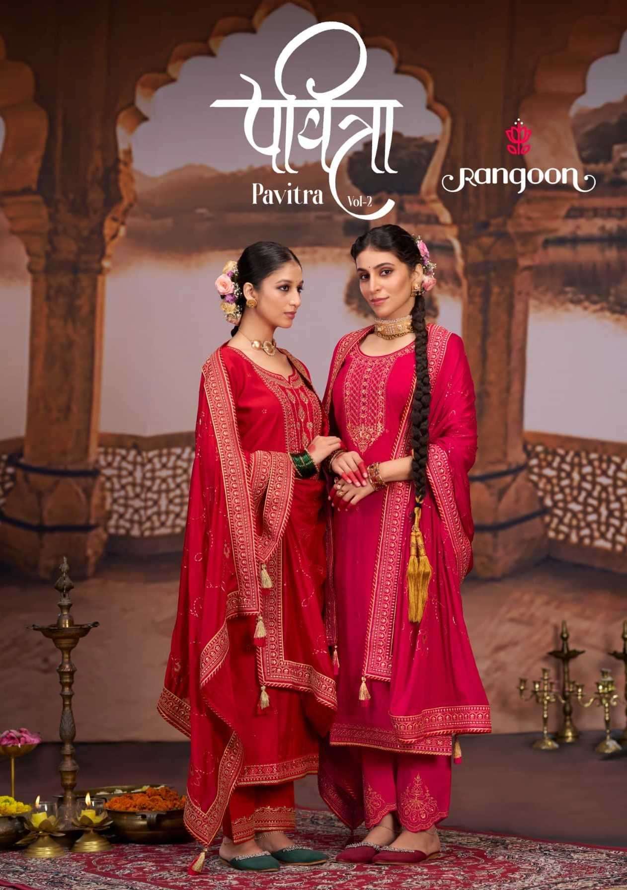 RANGOON PRESENTS PAVITRA VOL-2 FULLSTITCH STYLISH LOOK 3PCS SUITS CATALOG WHOLESALER AND EXPORTER IN SURAT