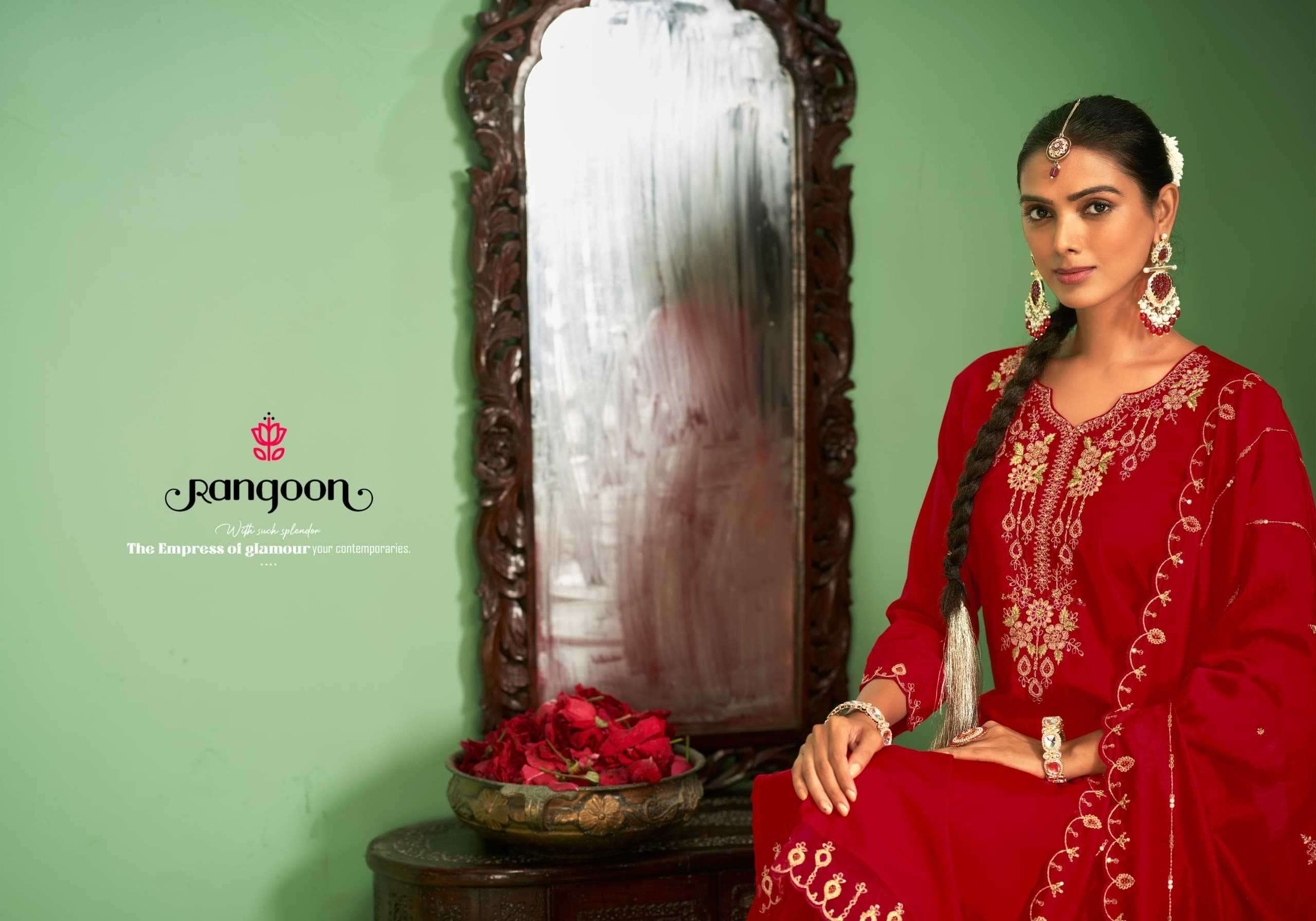 RANGOON PRESENTS TRIVENI FANCY EMBROIDERY SILK READYMADE 3PCS SALWAR SUITS CATALOG WHOLESAALER AND EXPORTER IN SURAT