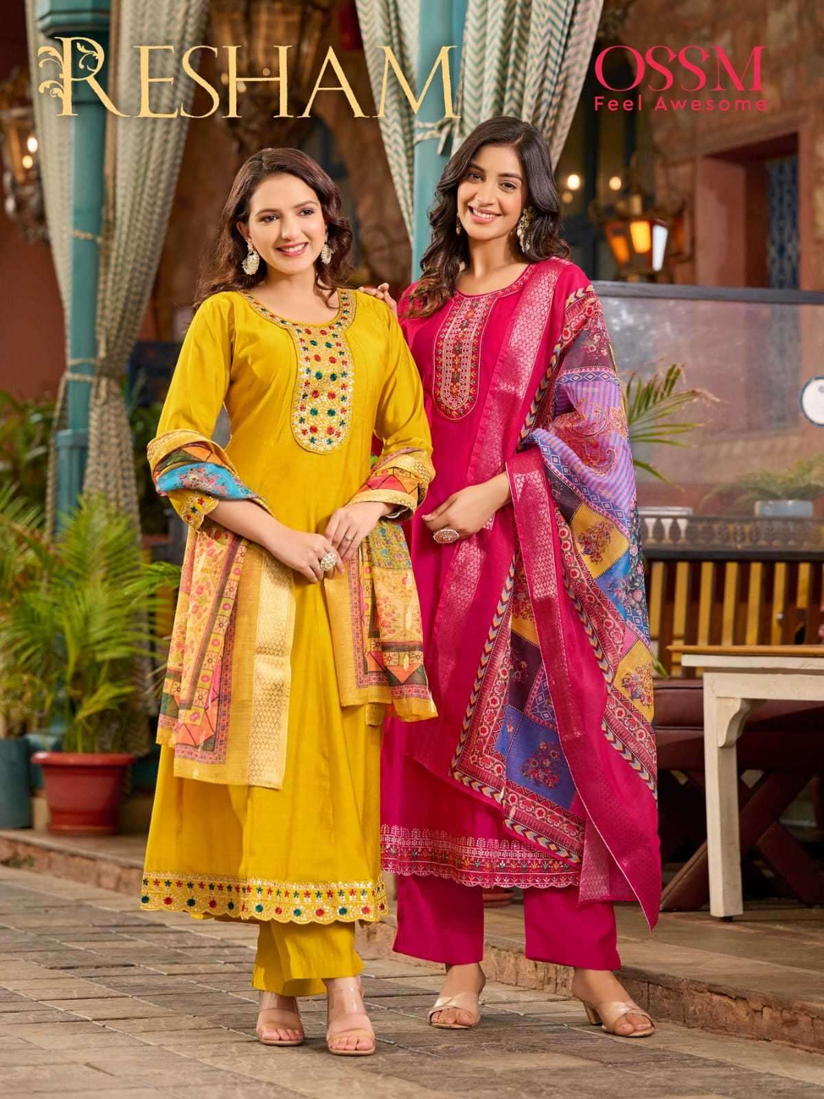 RESHAM BY OSSM VISCOSE ROMAN SILK FULL STITCH DESIGNER SALWAR KAMEEZ