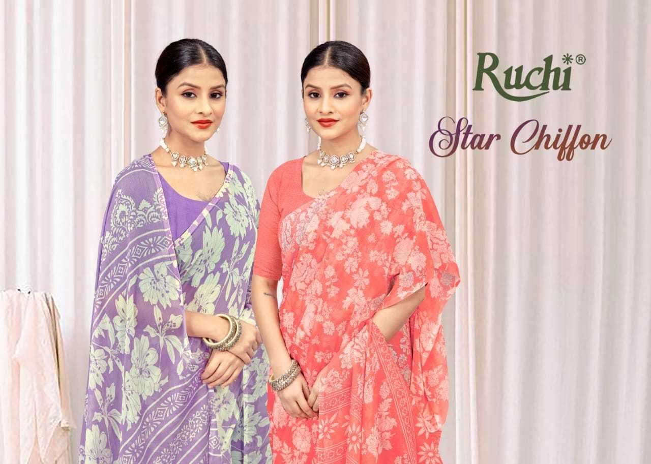 RUCHI PRESENTS STAR CHIFFON-174 BEAUTIFUL COLOUR PRINT SAREES CATALOG WHOLESALER AND EXPORTER IN SURAT