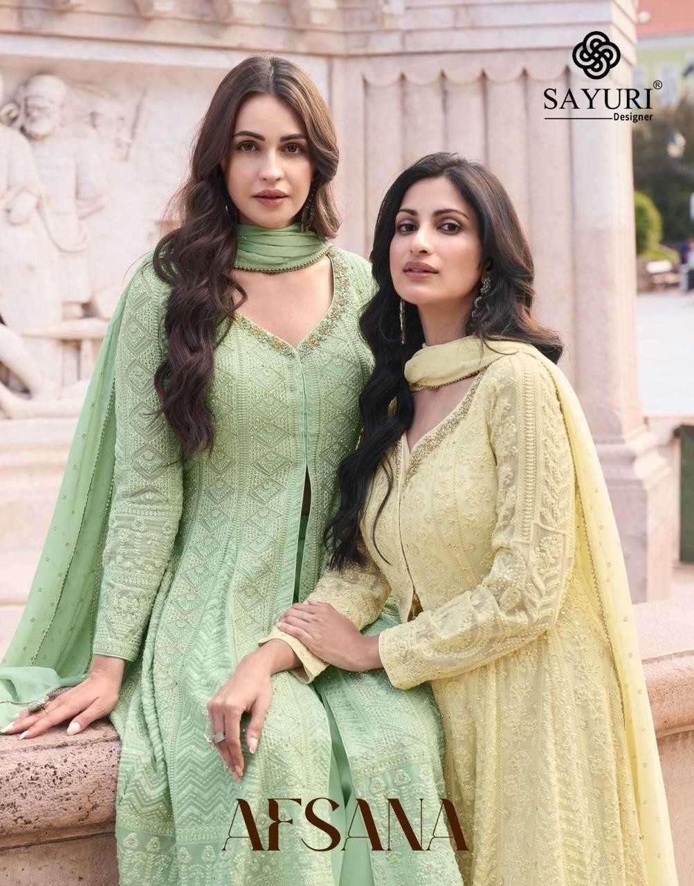 SAYURI DESIGN PRESENTS AFSANA EREXCLUSIVE DESIGN GEORGETTE FULL STITCH PLAZZO STYLE SALWAR SUITS CATALOG WHOLESALER AND EXPORTER 