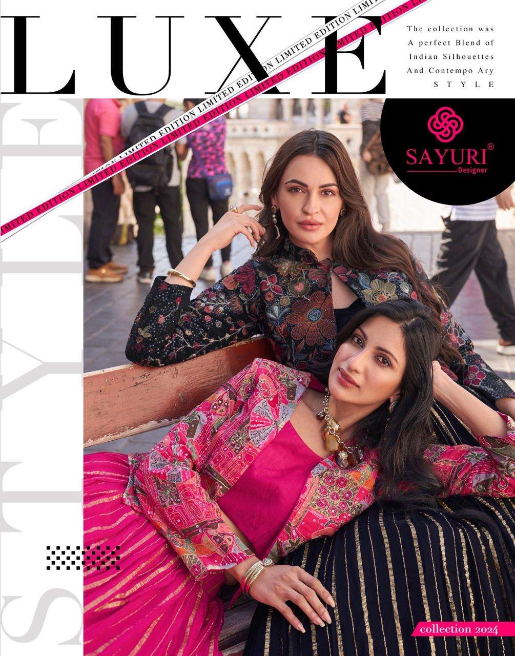 SAYURI DESIGNER PRESENTS LUXE OCCASION WEAR READYMADE CHINON FANCY INDOWESTERN DRESS CATALOG WHOLESALER AND EXPORTER IN SURAT