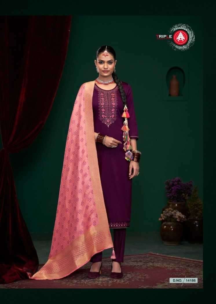 TRIPLE A PRESENTS AROOS VOL-2 POPULAR DESIGN JAM SILK DRESS MATERIAL CATALOG WHOLESALER AND EXPORTER IN SURAT