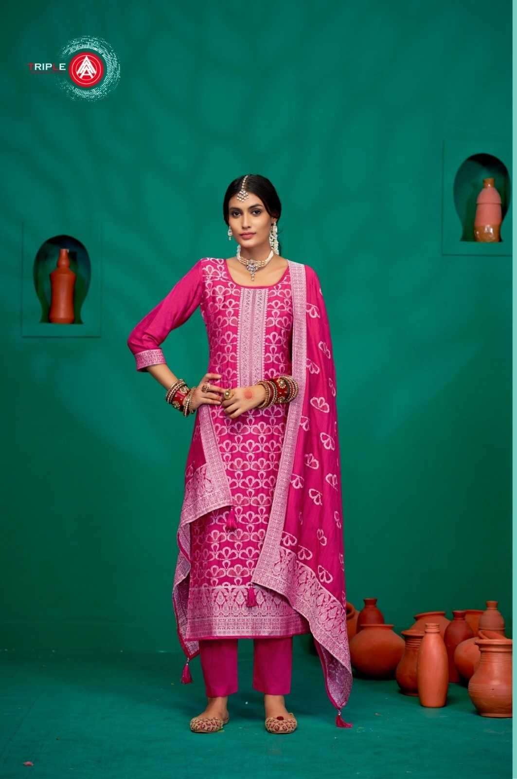 TRIPLE AAA PRESENTS CHAMAK  VISCOSE MUSLIN ADORABLE FANCY UNSTITCH SALWAR SUITS CATALOG WHOLESALER AND EXPORTER IN SURAT