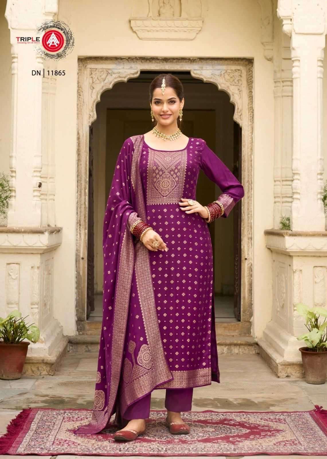 TRIPLE AAA PRESENTS GURLEEN VISCOSE PASHMINA JACQUARD SALWAR SUITS CATALOG WHOLESALER AND EXPORTER IN SURAT