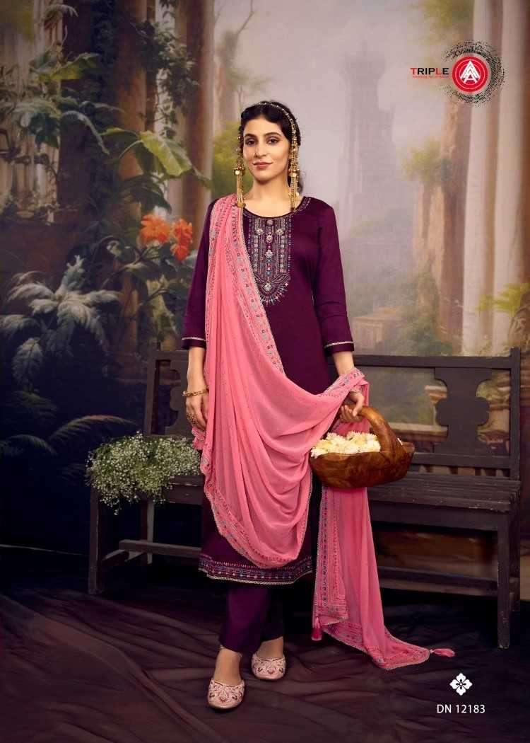 TRIPLE AAA PRESENTS KRUSHA JAM SILK COTTON DESIGNER DRESS MATERIAL CATALOG WHOLESALER AND EXPORTER IN SURAT