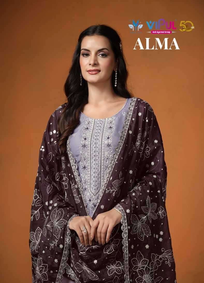 VIPUL PRESENTS ALMA VELVET SATIN HIT DESIGN FANCY DRESS MATERIAL CATALOG WHOLESALER AND EXPORTER IN  SURAT