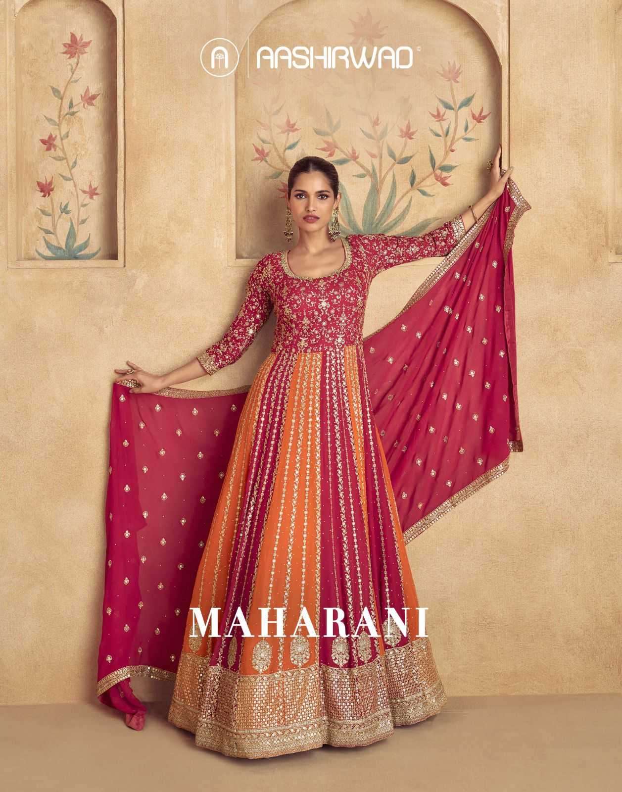 AASHIRWAD CREATION PRESENTS MAHARANI FULLY STITCH EXCLUSIVE GEORGETTE GOWN SET EXPORTS 