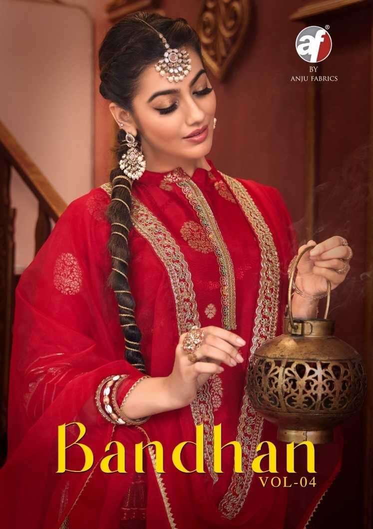 ANJU FAB PRESENTS BANDHAN VOL-4 DOLA SILK JACQUARD READYMADE 3PCS DRESS CATALOG WHOLESLAER AND EXPORTER 