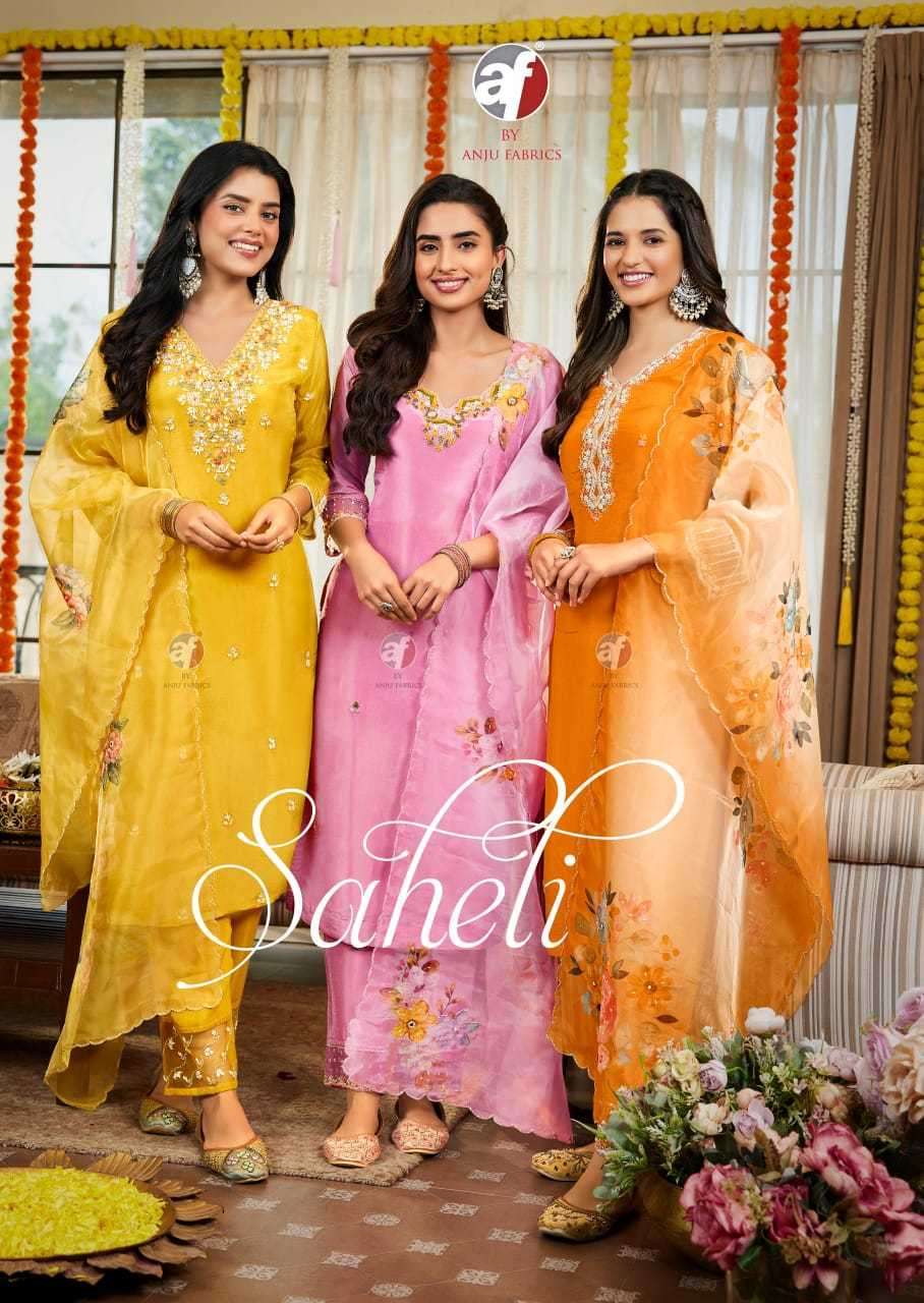 ANJU FAB PRESENTS SAHELI  TISSUE SHIMMER READYMADE TRENDY SALWAR SUITS CATALOG WHOLESALER AND EXPORTER 