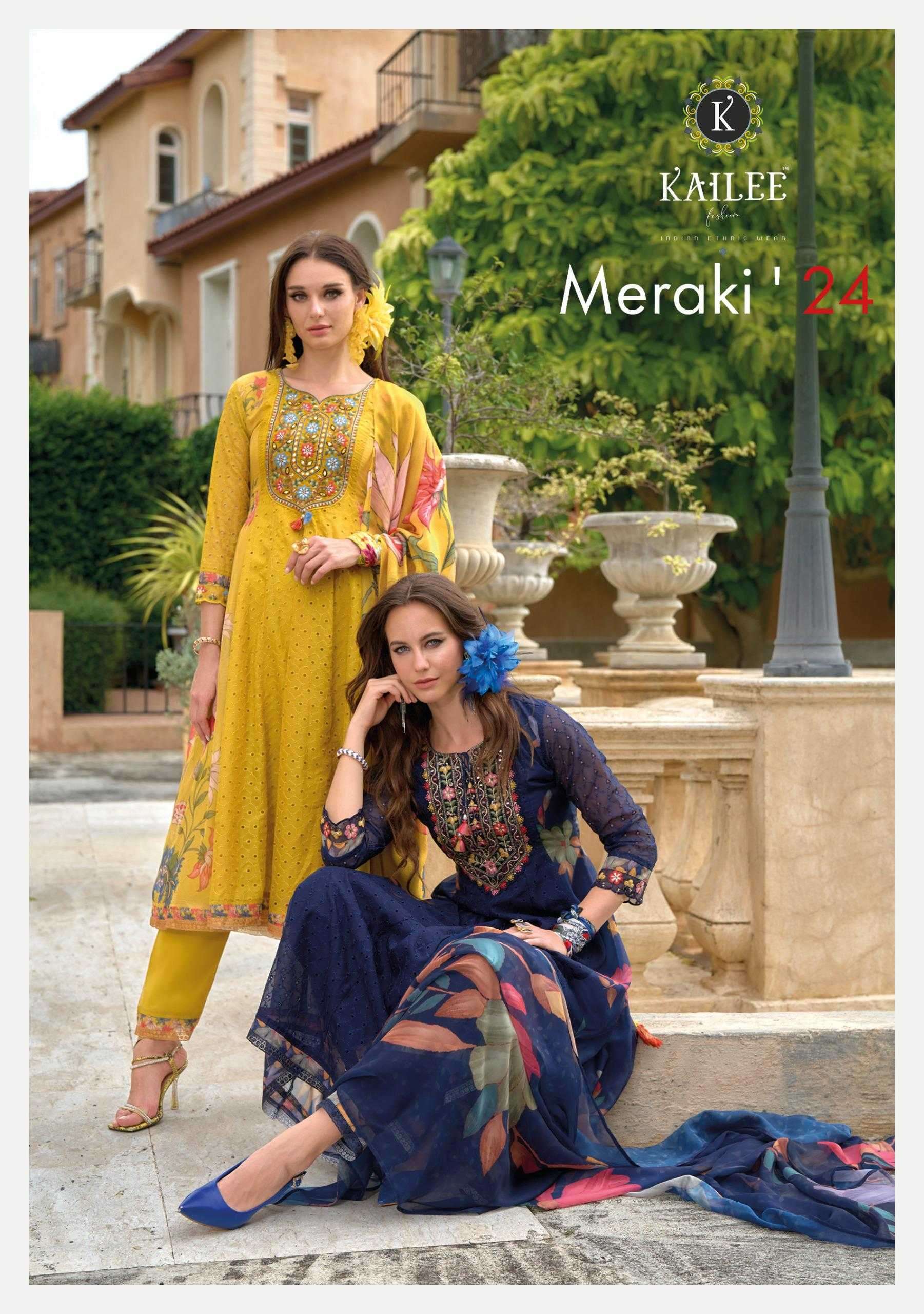 KAILEE FASHION PRESENTS MERAKI 24 CHIKANKARI FULLY STITCH PARTY WEAR HANDWORK SUIT CATALOG WHOLESALER 