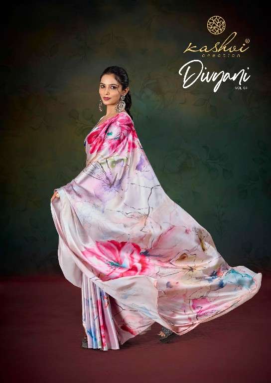 KASHVI CREATION PRESENTS DIVYANI VOL-4 1001-1008 SATIN PRINT SAREES CATALOG WHOLESALER AND EXPORTER 