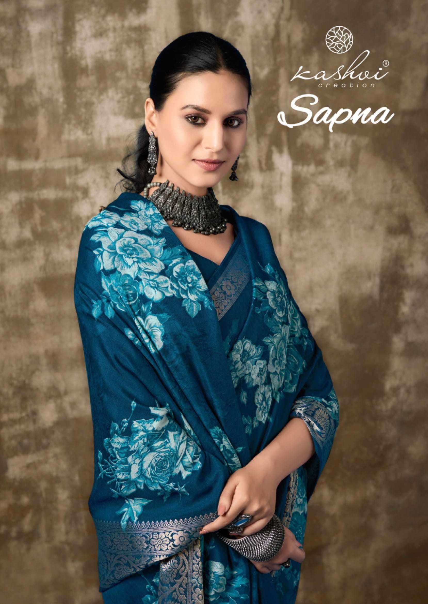 KASHVI CREATION PRESENTS SAPNA MUSLIN SILK ELEGANT STYLE SAREE WITH BLOUSE CATALOG WHOLESALER AND EXPORTER 