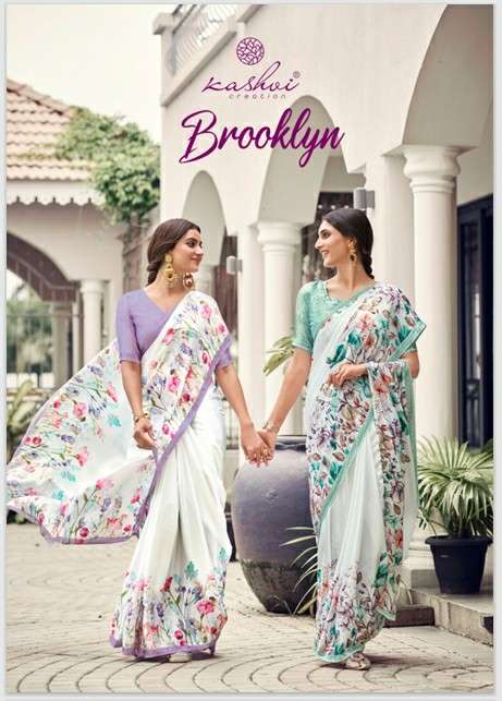 Kashvi Presents Brooklyn Vol-1 Wholesale Satin Georgette With Swaroski Work Sarees Catalog Wholesaler 