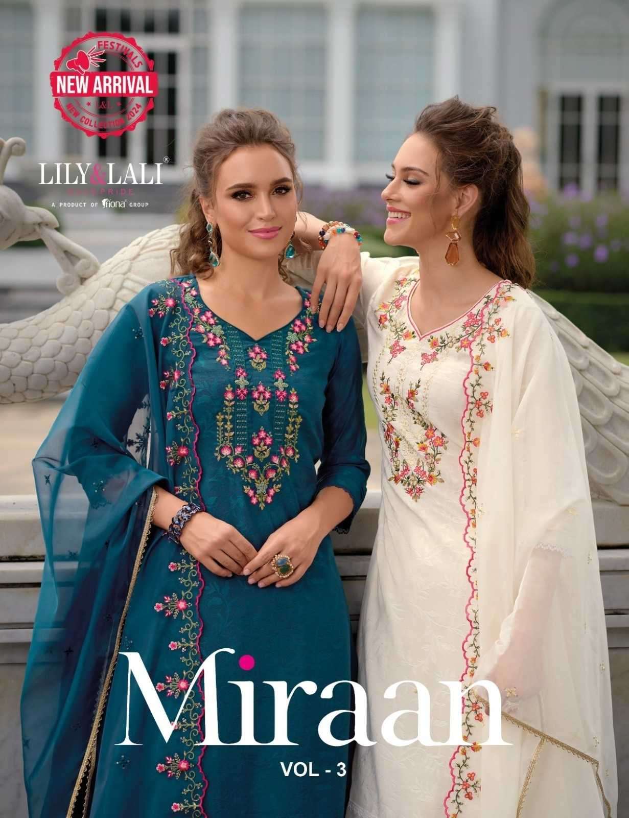 LILY & LALI PRESENTS MIRAAN VOL-3 VISCOSE SILK HANDWORK READYMADE 3PCS DRESS CATALOG WHOLESALER AND EXPORTER 