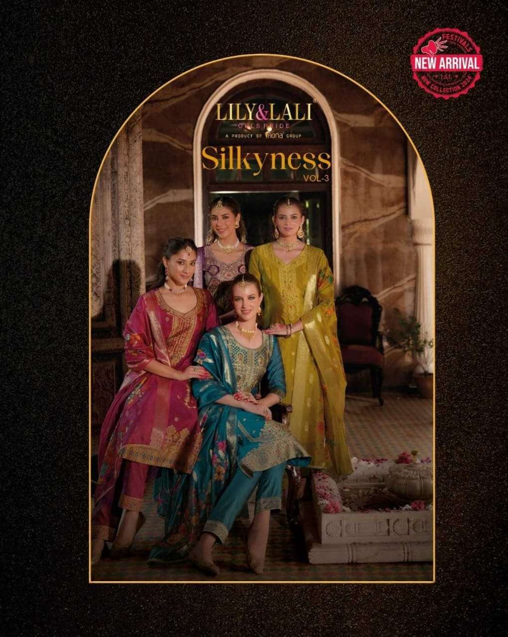 LILY & LALI PRESENTS SILKYNESS  VOL-3 ORGANZA JACQUARD SILK FULL STITCH FESTIVE 3PCS DRESS