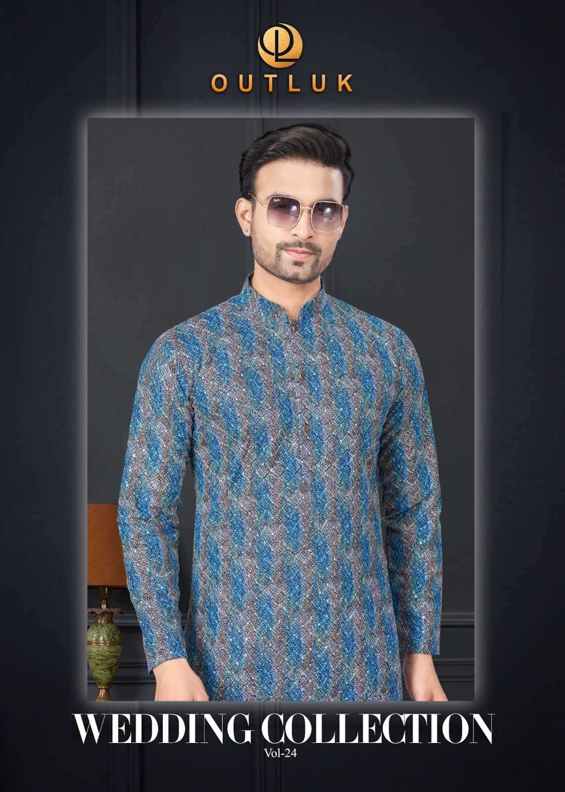 OUTLUK PRESENTS WEDDING COLLECTION VOL-24 READYMADE LAKHNOWI WORK MENS KURTA PAJAMA CATALOG WHOLESALER AND EXPORTER 